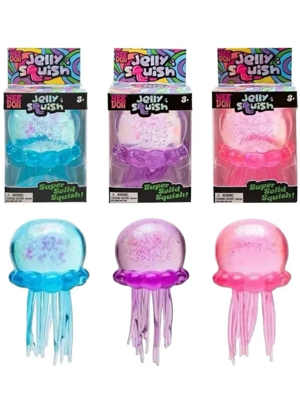 Neon Doh Jellyfish Super Solid Squishy - Blue, Purple, Pink